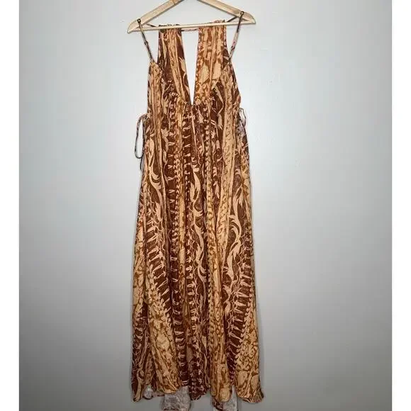 Cult Gaia NWT Agatha Printed Linen Maxi Dress Cut Outs Spice Multi Size Large - Picture 10 of 10